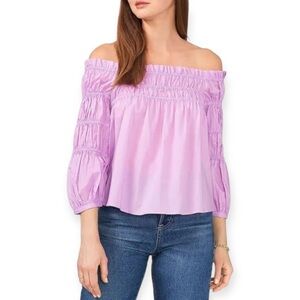 Vince Camuto Lavender Smocked Off Shoulder Blouse